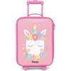NoBoringSuitcases.com® Valigia Rosa Per Bambini Compatto 48x31x19 cm Bagaglio Ultraleggero Trolley A Mano Rigidi LED Ruote Da Viaggio - Ragazze - Unicorno - Fiori - Rosa