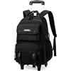 ZHANAO Zaino a rullo in tinta unita per ragazzi Zaino da scuola per studenti delle scuole medie Trolley Bookbags per ragazzi elementari, Nero-2 Ruote, 2 Wheels
