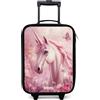 NoBoringSuitcases.com® Valigia Per Bambini Compatto 48x31x19 cm Bagaglio Ultraleggero Trolley A Mano Rigidi LED Ruote Da Viaggio - Ragazze - Unicorno - Rosa - Farfalla - Fiori