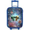 NoBoringSuitcases.com NoBoringSuitcases© Valigia Blu Per Bambini Compatto Bagaglio Ultraleggero | 48x31x19 cm - Trolley A Mano Rigidi LED Ruote Da Viaggio - Ragazzo - Allegro - Alieno - Amici