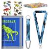 SUNDEE Portafoglio per bambini ragazzi e ragazze, portafogli tripla piegata in scatola con adesivi e cordino per regali, portafoglio con portamonete con cerniera per sport, H9 dinosauro blu, 12 x 8 x