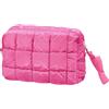 LJCZKA Borsa Per Il Trucco Trapuntata e Gonfia per Donna, Graziosa Borsa a Quadretti con Cerniera, Grande Organizer Portatile per Il Trucco Estetico (Rosa)