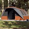 Generic Tenda Familiare a Tunnel 7 Persone Grigia Arancione Impermeabile 470x435 cm, Tenda da Campeggio in Poliestere con Rivestimento PU, 3 Camere da Letto, E-Port e Pali King per Tettoia