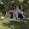 Generic Tenda Teepee per 5 Persone Grigio Arancione, Family Teepee Tent in Poliestere 185T con Rivestimento PU, 545 x 450 x 295 cm, con Divisorio, Gancio Luci, Finestra Ventilazione,