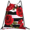 Generic Unisex Borsa Sportiva da Palestra Black White Stripes Red Roses Petal Sacca Ginnastica con Coulisse Zaino Palestras per Sport Piscina Festival 36X42Cm