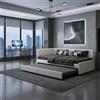 MISNODE Divano Letto Multifunzionale Estensibile 90/180 X 200 cm, Divano Allungabile a 2 Posti con Rete a Doghe, Letto Matrimoniale in Velluto, Nessun Materasso (Riso Bianco, 90/180 x 200 cm)