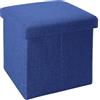 INTIRILIFE Pouf Pieghevole 38x38x38 cm in Blu Mare - Cassapanca Cubo Contenitore Imbottito de Tessuto a l'Ottica Lino con Coperchio - Ottomane Poggapiedi Sgabello Panca Poltrona