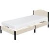 ML DESIGN modern living ML-Design Letto Singolo 90x200 cm, con Materasso alto 16 cm, Giroletto, Struttura Robusta, Testiera Imbottita e Rete a Doghe, Telaio in Acciaio e Tessuto di Lino, Beige, per Cameretta