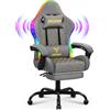 bigzzia Sedia Gaming con LED RGB e Bluetooth, Sedia da Gaming Ergonomica con Poggiapiedi, Sedie da Gioco Regolabile e Girevole con Una Capacità di Carico di 150 kg (Grigio)