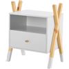 Juskys piccolo comodino in legno Jamie per bambini con cassetto, ripiano e scomparto aperto - Bianco e naturale