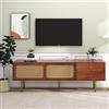 NNJN Ampio Armadio TV da 180 cm Con Decorazione in Rattan, 2 Ante e Un Cassetto, Gambe in Legno Massello, Per TV Fino a 80 Pollici (Noce, 160 x 40 x 60 cm)