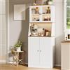 MISNODE Credenza Cucina con Luce, Mobile Dispensa Cucina con Ante in Vetro e Piano d'Appoggio, 70 x 40 x 180 cm, Mobile Buffet con Ripiani Regolabili, Credenza Soggiorno (Bianco, A)