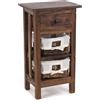 Design Delights - Tavolo in Legno Riciclato, con cestini in Rattan e cassetti, 70 x 38 x 28 cm (A x L x P), Colore: Legno Massiccio