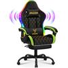 bigzzia Sedia Gaming con LED RGB e Bluetooth, Sedia da Gaming Ergonomica con Poggiapiedi, Sedie da Gioco Regolabile e Girevole con Una Capacità di Carico di 150 kg (Verde)