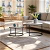 HYNHXBP Set di 2 tavolini rotondi, tavolo gigogne design marmo, telaio in metallo, moderno tavolino rotondo per divano, soggiorno, camera da letto, balcone (nero A, 80 x 80 x 45 cm)