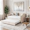 MISNODE Divano Letto Multifunzionale Estensibile 90/180 X 200 cm, Divano Allungabile a 2 Posti con Rete a Doghe, Letto Matrimoniale in Velluto, Beige, Nessun Materasso (Beige-B, 90/180 x 200 cm)