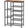 HOOBRO Scarpiera a 6 Livelli Sfalsati per Ingresso, Scaffale Portascarpe con Piano in Truciolare e Struttura in Metallo, per Corridoio e Armadio, per Stivali, Marrone Vintage e Nero EBF35XJ01