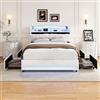DAHUEN Letto 160 x 200 cm con LED e porte USB/Type-C, letto matrimoniale imbottito con testiera per letto, rete a listelli, 4 cassetti con ruote, telaio letto moderno per adulti e adolescenti (Beige-I, 160 x