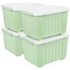 Cetomo 35L*4 Scatole di Stoccaggio con Coperchi, Contenitori in Plastica con Ruote, Clip On, Impilabili, Incastonabili, Organizzatore a Righe per Casa Ufficio, Verde, 35L-4 Pezzi