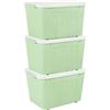 Cetomo 80L*3 Scatole di Stoccaggio con Coperchi, Contenitori in Plastica con Ruote, Clip On, Impilabili, Incastonabili, Organizzatore a Righe per Casa Ufficio, Verde, 80L-3 Pezzi