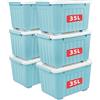 Cetomo 35L*6 Scatole di Stoccaggio con Coperchi, Contenitori in Plastica con Ruote, Clip On, Impilabili, Incastonabili, Organizzatore a Righe per Casa Ufficio, Blu, 35L-6 Pezzi