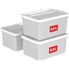 Cetomo 65L*3 Scatole di Stoccaggio in Plastica, Scatole Portaoggetti con Coperchio, Organizzatore con Ruote, Contenitori per Casa e Ufficio, Impilabile, Resistente, Grigio, 65L - Confezione da 3