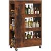 Relaxdays Carrello da nicchia, HxLxP 85 x 18 x 60 cm, Stretto per Bagno e Cucina, 4 Ripiani, Ruote Effetto Legno Marrone