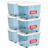Cetomo 35L*6 Scatole di Stoccaggio con Coperchi, Contenitori in Plastica con Ruote, Clip On, Impilabili, Incastonabili, Organizzatore a Righe per Casa Ufficio, Blu Chiaro, 35L-6 Pezzi