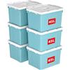 Cetomo 45L*6 Scatole di Stoccaggio in Plastica, Scatole Portaoggetti con Coperchio, Organizzatore con Manico, Contenitori per Casa e Ufficio, Impilabile, Resistente, Blu, 45L - Confezione da 6