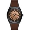 Fossil Orologio Everett da uomo, Movimento automatico a tre lancette con cinturino in acciaio inossidabile o in pelle, 42 mm, Marrone