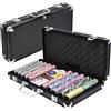 FIVMEN Set da poker da poker da 500 chip, con 500 chip da poker laser, 2 pazzi da poker, 3 bottoni per dealer e 5 dadi con valigetta in alluminio, nero