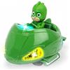 Dickie Toys PJ Masks Mission Racer Geco - Veicolo ruote libere, pressofuso, luci e suoni, riproduzione della sigla del cartone animato figura Geco, 12 cm, verde, con batterie