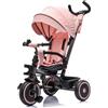 Mondial Toys MonTrike Triciclo per Bambini Evolutivo Explorer 4 in 1 da 12 Mesi a 5 Anni fino 25 kg Sedile Girevole Schienale Reclinabile Cappottina Richiudibile Maniglione Regolabile Ruote in Gomma EVA Rosa