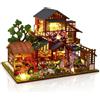 Cuteefun Casa delle Bambole con luce LED, Artigianato in Legno Unico, Adatto per Adulti e Adolescenti, Costruite la Casa dei Vostri Sogni, Compleanno Regali di Natale (Casa di Sushi Sakura)
