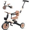 newyoo Triciclo per Bambini 1-3 Anni con Manico di Spinta, Bicicletta per Bambini, Regalo e Giocattolo per Bambini e Bambine, Triciclo 5 in 1 con Schienale e Cintura di Sicurezza, Kaki, TR007