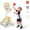 hoopyosms Canestro Basket 4-in-1 per Bambini, Altezza Regolabile con Porta Calcio e Lancio Anelli, Mini Canestro Interno ed Esterno, Gioco Sportivo Multifunzione per Bambini(Verde)
