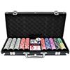 LZQ Custodia da poker 500 chip Texas Hold'em, con custodia nera in alluminio per il trasporto e chip da casinò, 2 giochi di carte dealer Small Blind Big Blind Buttons e 5 dadi