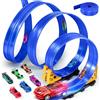 LumenVela Pista Macchinine 5M Pista Flessibile Macchinine 4 Macchinine 2 Rampe 1 Borsa Portaoggetti 4 Ventose Regalo Flexible Car Track per Bambini 4 5 6 7 Anni (Blu)
