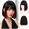 Sofeiyan Parrucca Donna,30 cm Parrucca Corta Liscia con Frangia | Nero con Riflessi Rossi Parrucche Bob,Capelli Sintetici Resistenti al Calore Donna Per Quotidiano Ufficio Feste Cosplay