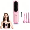 Dyiouxin Spazzola Lisciante per Capelli Senza Fili, Mini Spazzola Lisciante per Capelli, Piastra Portatile Senza Fili 3 Temperature (160-180-200℃), ideale per i viaggi e l'uso quotidiano,Rosa