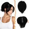 BARSDAR Corto Capelli Veri Coda di Cavallo Extension con Flessibili Metalli, DIY Stili 20cm Clip Artigli Capelli Veri Nero Messy Chignon per Donne Naturale Corto Coda di Cavallo