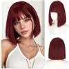 Sofeiyan Parrucca Donna,30 cm Parrucca Corta Liscia con Frangia | Borgogna Parrucche Bob,Capelli Sintetici Resistenti al Calore Donna Per Quotidiano Ufficio Feste Carnevale Cosplay