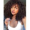 Lizzyhair LIZZY Parrucche afro corte ricce con frangia per donne nere, capelli sintetici africani, senza colla, resistenti al calore, voluminose, ricci (marrone)