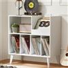 LELELINKY Grande supporto per dischi in vinile con 4 ripiani, supporto girevole in stile retrò, per fino a 300 album, supporto per giradischi con ripiano e display aperto