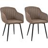 Goeurvant Set di 2 Sedie da Pranzo con Braccioli, Poltroncina Imbottita in Lino per Cucina e Soggiorno, Sedie Moderne con Gambe in Metallo, Marrone moka