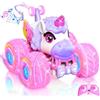 JOYSINTOY Unicorno Macchina Telecomandato per Bambini - Auto Stunt Rotante a 360° con Luci a LED, Giocattolo Auto Telecomandata 2,4 GHz per Interno Esterno Regali di Compleanno per Ragazze dai 3+ Anni