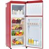 Merax Frigorifero retrò: combinazione frigo-congelatore a due porte con volume totale di 92 litri, ripiani in vetro, luce LED e consumo energetico di 181 kWh/anno rosso
