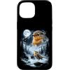 Vintage 90s Moon Robin Bird Lover Custodia per iPhone 15 American Robin Bird Ululando alla Luna 90's Retro Birdwatcher