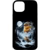 Vintage 90s Moon Robin Bird Lover Custodia per iPhone 15 Plus American Robin Bird Ululando alla Luna 90's Retro Birdwatcher