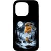 Vintage 90s Moon Robin Bird Lover Custodia per iPhone 15 Pro American Robin Bird Ululando alla Luna 90's Retro Birdwatcher